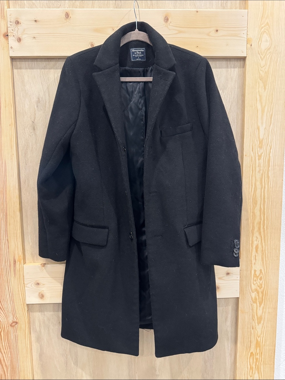 Abercrombie & Fitch Black Wool Blend Pea Coat with Notch Collar